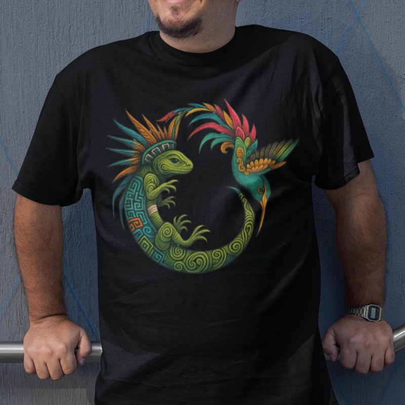 3D Printing Lizard - Aztec Lizard Hummingbird Pattern T-Shirt For