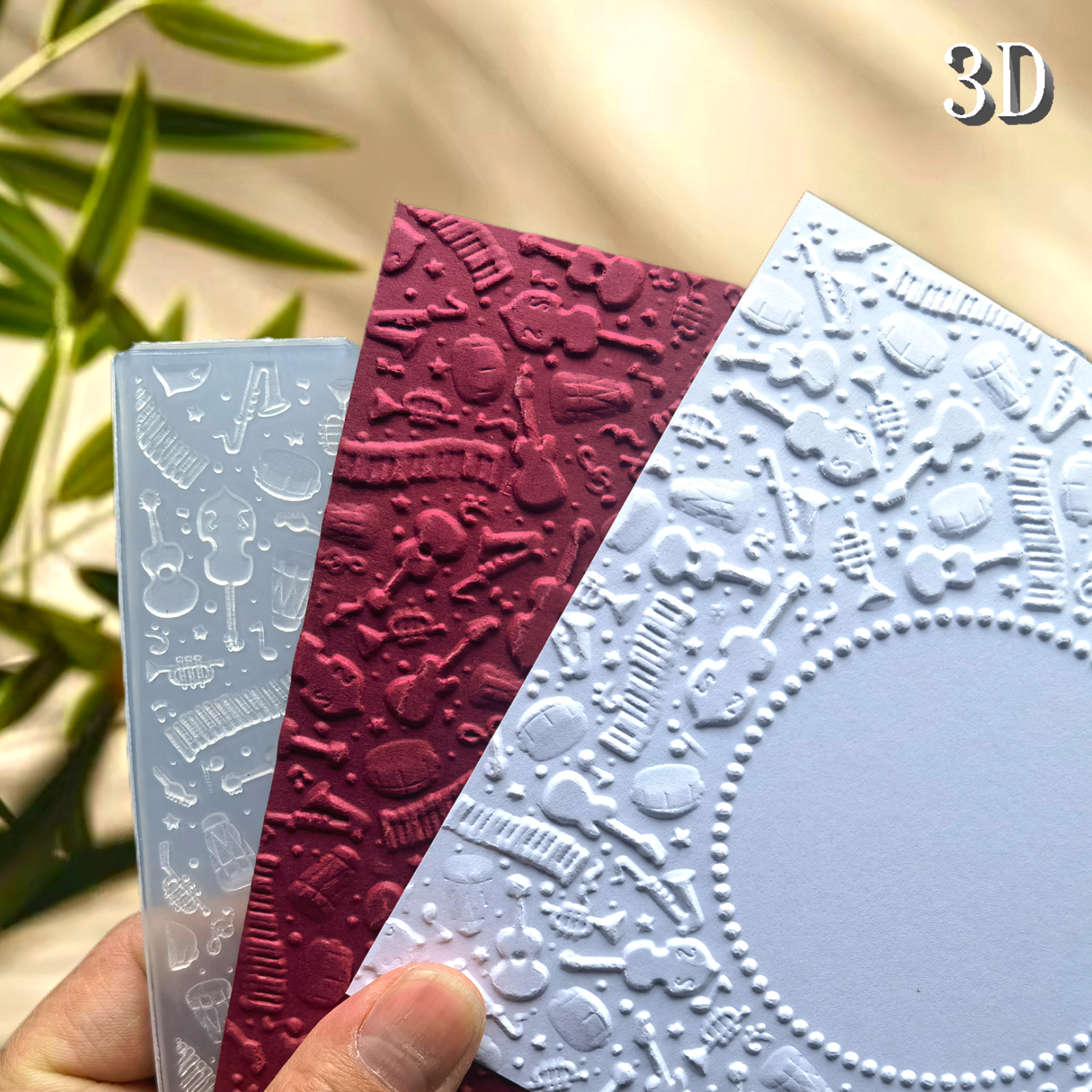 3D Printing Card - 3D Embossed Folder - White, Music