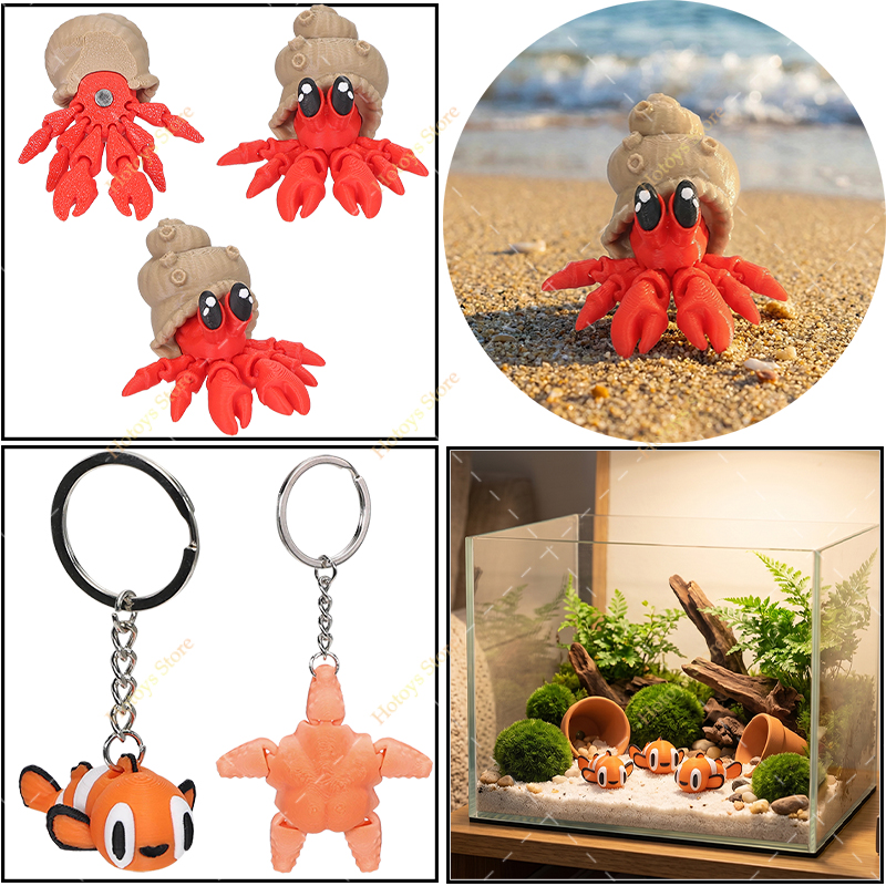3D Printing Keychain - 3D Printed Articulated Ocean Animal Figurines